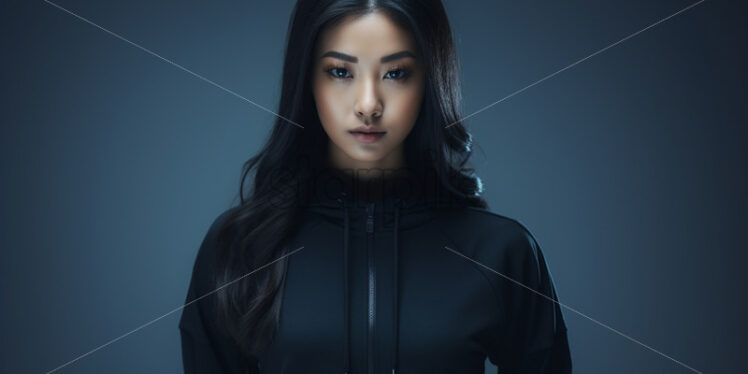 A beautiful Asian girl in a black sports suit - Starpik Stock