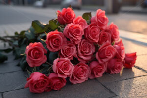 A beautiful bouquet of red roses on a stone surface - Starpik Stock