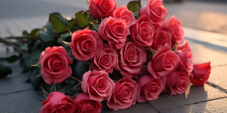 A beautiful bouquet of red roses on a stone surface - Starpik Stock