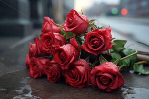 A beautiful bouquet of red roses on a stone surface - Starpik Stock