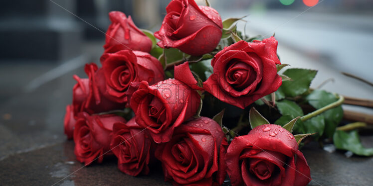 A beautiful bouquet of red roses on a stone surface - Starpik Stock