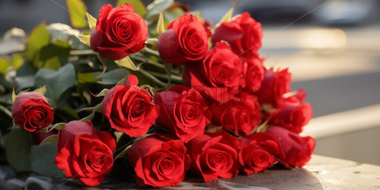 A beautiful bouquet of red roses on a stone surface - Starpik Stock