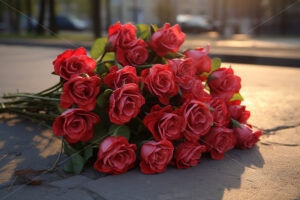 A beautiful bouquet of red roses on a stone surface - Starpik Stock