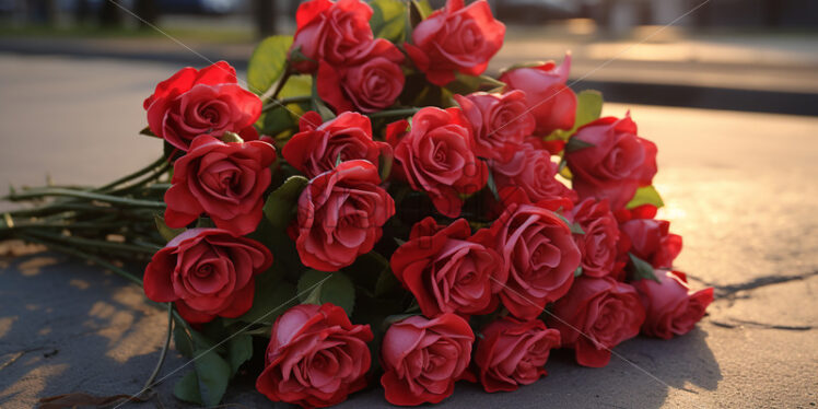 A beautiful bouquet of red roses on a stone surface - Starpik Stock