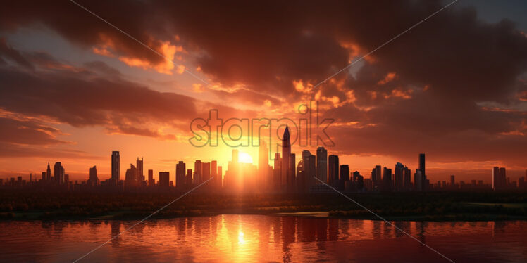 A beautiful city at sunset - Starpik Stock