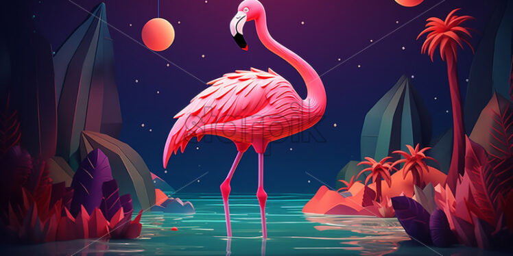 A beautiful flamingo, paper art style - Starpik Stock