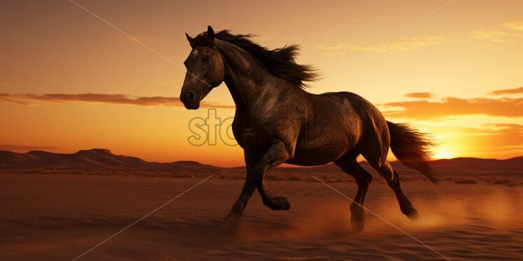 A beautiful horse runs in the desert - Starpik Stock