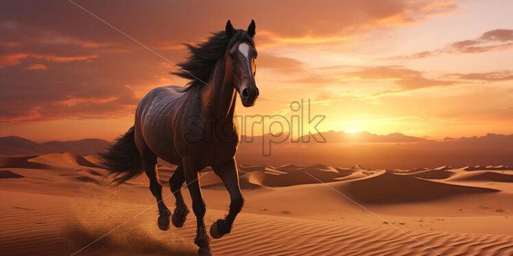 A beautiful horse runs in the desert - Starpik Stock