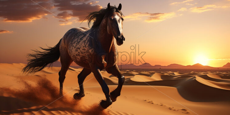 A beautiful horse runs in the desert - Starpik Stock