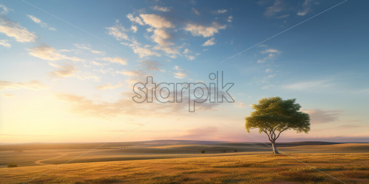 A beautiful plain at sunrise - Starpik Stock