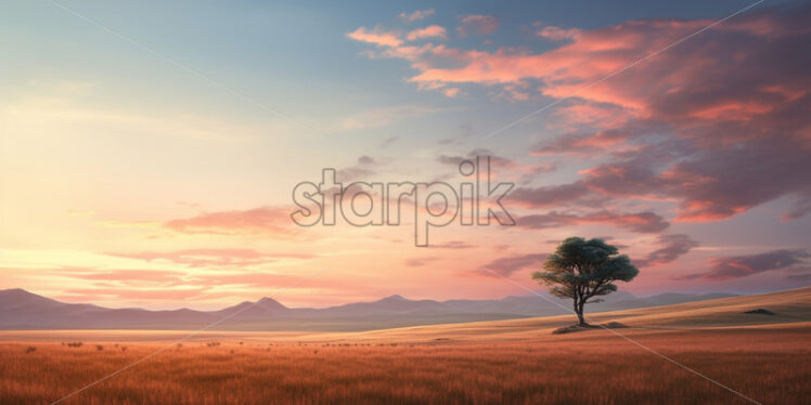 A beautiful plain at sunrise - Starpik Stock