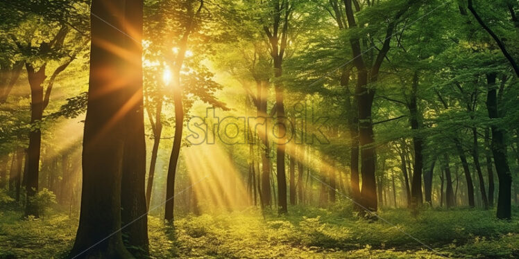 A beautiful sunrise in a forest - Starpik Stock