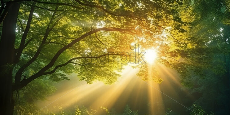 A beautiful sunrise in a forest - Starpik Stock