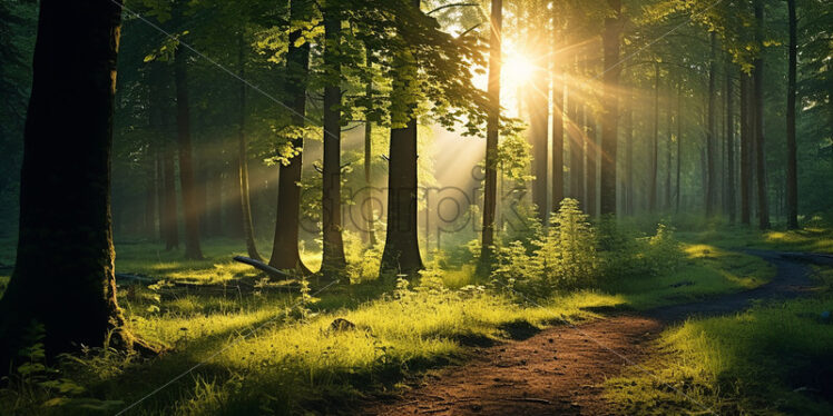 A beautiful sunrise in a forest - Starpik Stock