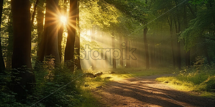 A beautiful sunrise in a forest - Starpik Stock