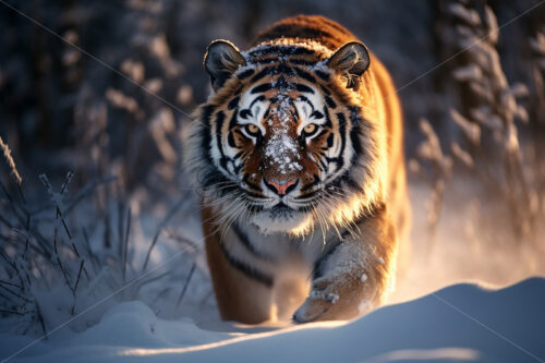 A beautiful tiger walks through the snow - Starpik Stock