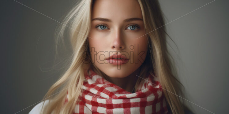 A beautiful woman with a red checkered scarf - Starpik Stock