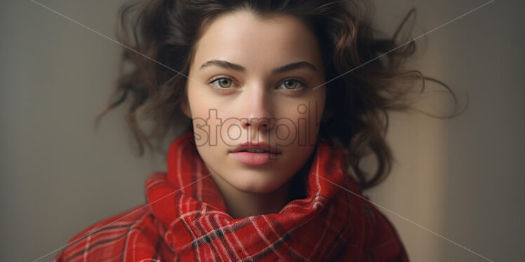 A beautiful woman with a red checkered scarf - Starpik Stock