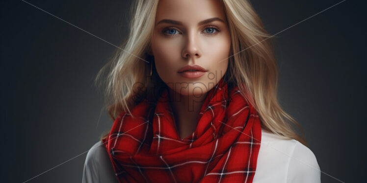 A beautiful woman with a red checkered scarf - Starpik Stock