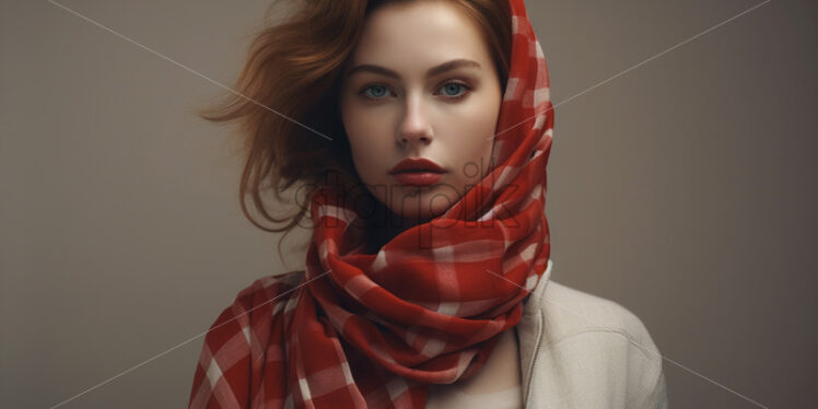 A beautiful woman with a red checkered scarf - Starpik Stock