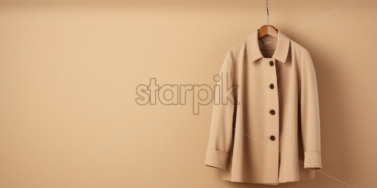 A beige coat on a hanger, minimalistic solid and classic - Starpik Stock