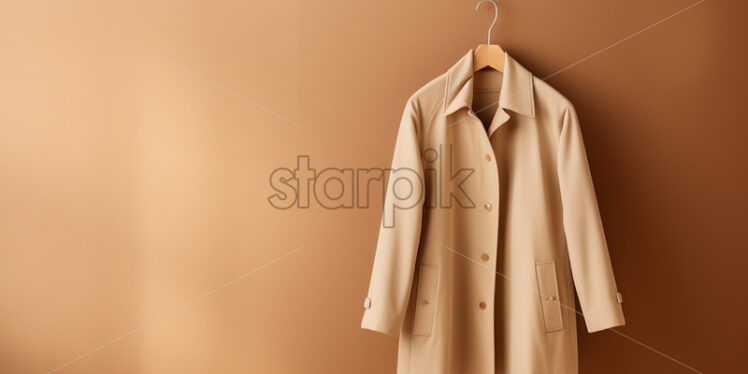 A beige coat on a hanger, minimalistic solid and classic - Starpik Stock