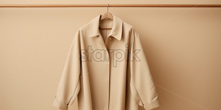 A beige coat on a hanger, minimalistic solid and classic - Starpik Stock