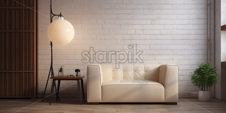 A beige sofa made of synthetic leather - Starpik Stock