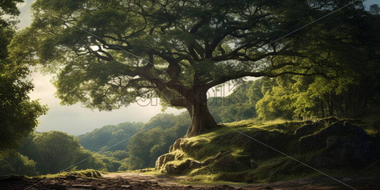 A big tree on a plain in the middle of the forest - Starpik Stock