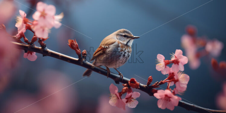 A bird on a branch with flowers - Starpik Stock