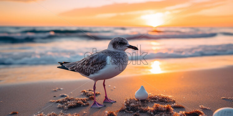 A bird sitting on the beach at sunset - Starpik Stock