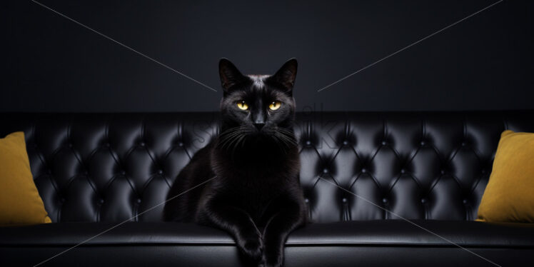 A black cat on a black couch - Starpik Stock