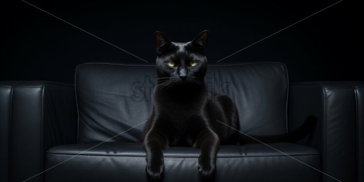 A black cat on a black couch - Starpik Stock