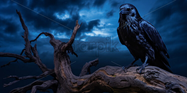 A black crow on a dry tree - Starpik Stock