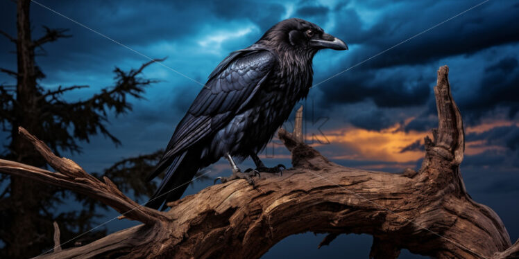 A black crow on a dry tree - Starpik Stock