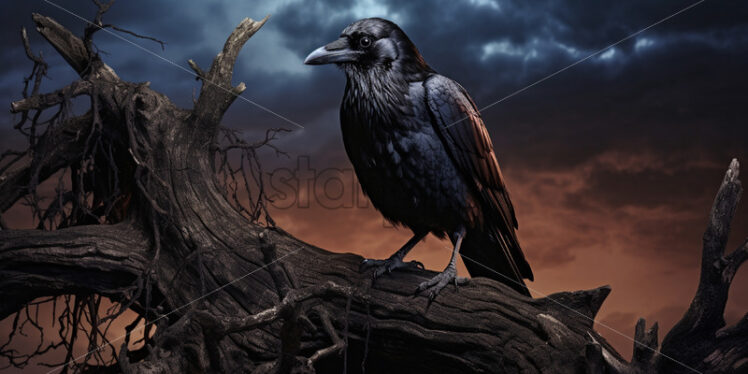 A black crow on a dry tree - Starpik Stock