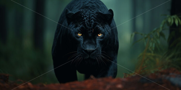 A black panther walking looking at the camera - Starpik Stock