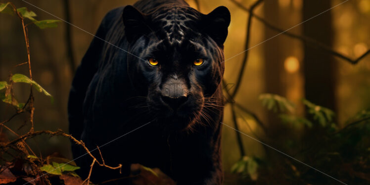 A black panther walking looking at the camera - Starpik Stock