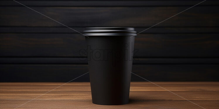 A black paper cup on a wooden background - Starpik Stock