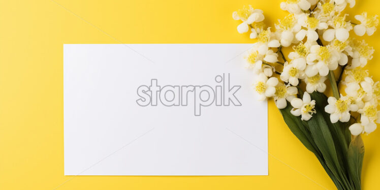 A blank sheet on a yellow background, floral style - Starpik Stock