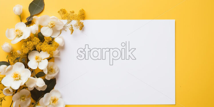 A blank sheet on a yellow background, floral style - Starpik Stock