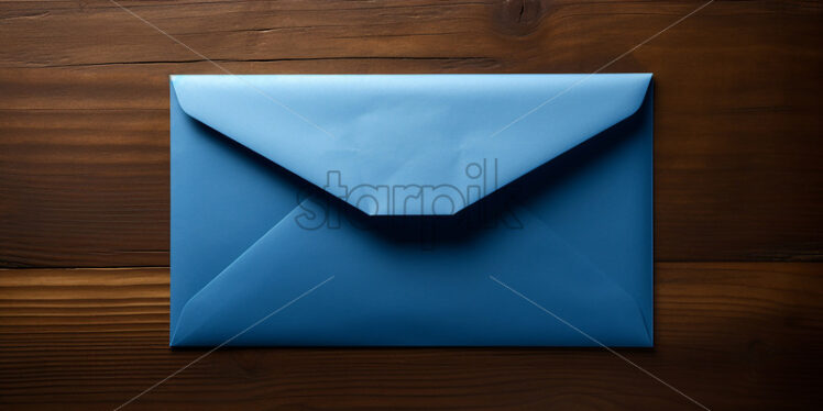 A blue envelope on a dark wooden surface - Starpik Stock