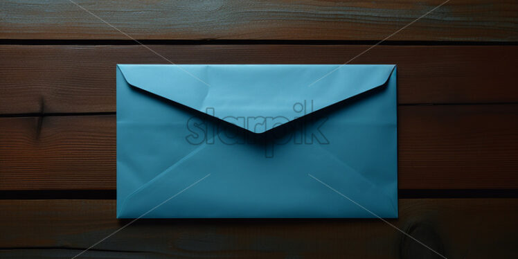 A blue envelope on a dark wooden surface - Starpik Stock