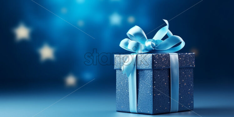 A blue gift on a blurred holiday background - Starpik Stock