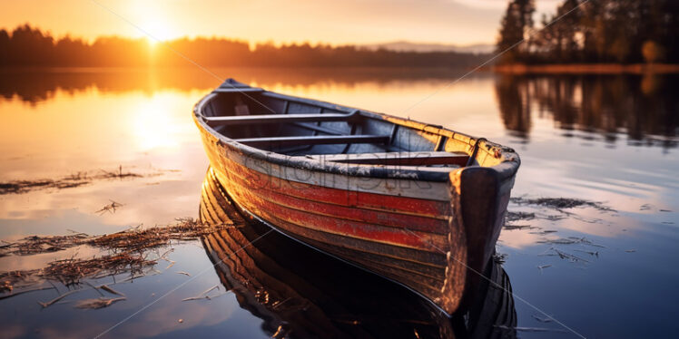 A boat floating on the edge of a lake - Starpik Stock