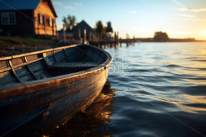 A boat floating on the edge of a lake - Starpik Stock