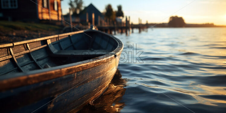 A boat floating on the edge of a lake - Starpik Stock