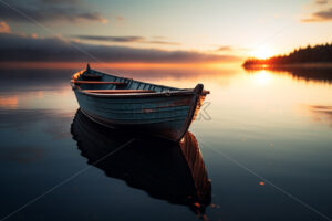 A boat floating on the edge of a lake - Starpik Stock