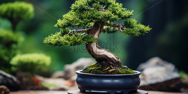 A bonsai tree on a wooden table - Starpik Stock