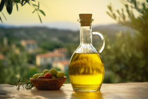 A bottle of olive oil against the background of an Italian city - Starpik